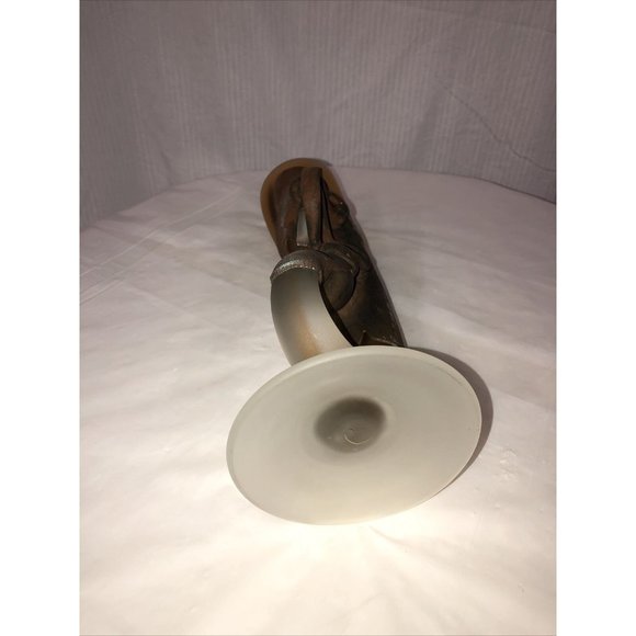 Art Deco Style Blown Glass Vase "Corn" 3d Metal Coated Brown  Handmade - Picture 9 of 12